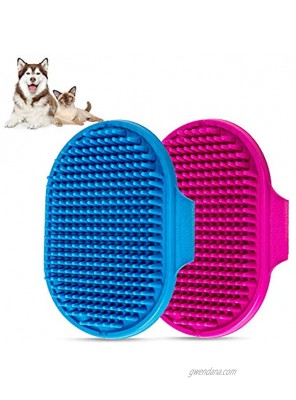 Dog Bath Brush  Aoche Pet Bath Comb Brush Soothing Massage Rubber Comb 2pcs with Adjustable Ring Handle for Long Short Haired Dogs and Cats blue+rose
