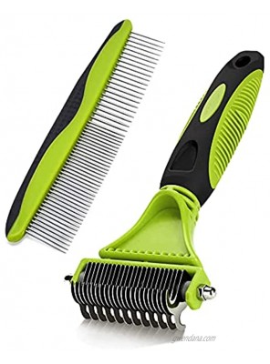 DZPUWAX Dematting Comb Tool for Dog & Cat Dog Undercoat Rake Kit Pet Grooming Tool 23+12 Double Sided Blade Rake Comb Removes Loose Undercoat Mats Knots and Tangles Hair