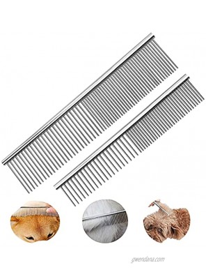 GTERW Pets Grooming Butter Combs Dogs Metal Double Sided Comb Steel Wide and Fine Tooth Combs Shedding Brushes Professional Cats Rabbits Combs Removing Matted Hair 2 PCS