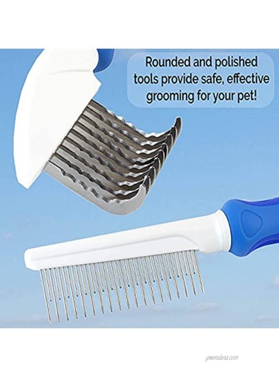 Horicon Pet 2 In 1 Dematting Razor Comb and 37 Pin Detangling Pet Comb Set Removes Knots Matted Fur & Tangles Gently For Dogs & Cats