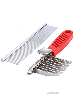 QUMY Dog Comb Pet Grooming Comb Dog Rake Comb Trimmer Stainless Steel Dog Comb for Dematting Removing Dead Matted or Knotted Hair