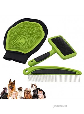 Adromy Pet Grooming Kit Dog & Cat Groomer Brush Set Steel Pet Comb for Removing Matted Fur Pet Grooming Gloves for Short Long Fur Cats Puppy Pet Hair Remover Brush Lint Remover 3pcs