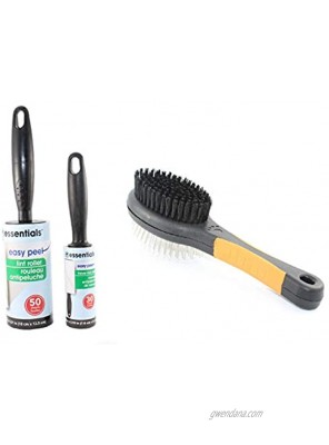 ESSENTIALS Dog and Cat Double Sided Hair Brush 1 pc with 80 Sheets Lint Roller. Good Grooming for Dogs and Cats Needs Good Equipment Like These Bundle. Easy to Clean and Scalp Friendly Brushes.