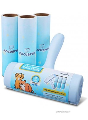 FOCUSPET Lint Roller for Pet Hair Extra Large Hair Remover for Furniture Clothes Laundry Extra Sticky Supersize 6.3 inches Lint Removal Total 240 Sheets 1 Lint Roller + 3 Refills