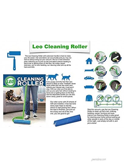 Leo Cleaning Roller with extendable Handle Plus 3 and 6 Refills. Total 325 Sheets Pet's Hair Remover & Household Cleaning Great for Dog and Cat Hair Cleaning and Removal