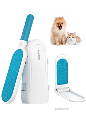 Lewondr Portable Pet Hair Remover Double Sided Fur & Lint Brush with Self-Cleaning Base 1 Travel Size Removal Brush Easily Remove Cat and Dog Hair on Clothing Couch Carpet Car Seat