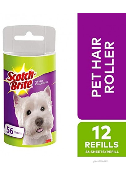 Scotch-Brite Pet Hair & Lint Roller Refill Works Great On Pet Hair 12 Refills 56 Sheets Per Refill 672 Sheets Total