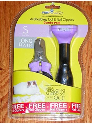 Furminator deShedding Tool and Nail Clippers Combo Pack for Cats: Small up to 10 lbs Long Hair
