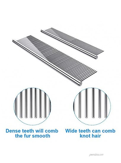 Cafhelp 2 Pack Dog Combs with Rounded Ends Stainless Steel Teeth Cat Comb for Removing Tangles and Knots Professional Grooming Tool for Long and Short Haired Dog Cat and other pets 6.3IN 7.4IN