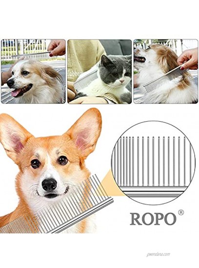 ROPO Pet Steel Combs Dog Cat Comb Tool for Removing Matted Fur Pet Dematting Comb with Rounded Teeth and Non-Slip Grip Handle Prevents Knots and Mats for Long and Short Haired Pets,6.5IN 7.4IN