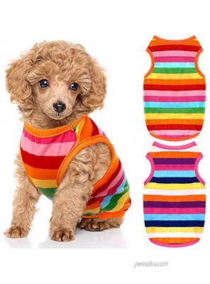 2 Pieces Dog Rainbow Stripe Shirts Pet Clothes Soft Puppy Summer T-Shirts Comfortable Dog Striped Shirts Breathable Dog Vest Dog Outfit for Dogs Cats Puppy Rainbow Pattern Small