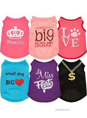 6 Pieces Pet Dog Shirts Soft Puppy Vest Dog Sweatshirt Pet Dog Cat Clothes for Chihuahua Yorkshire Terrier Small to Medium Dogs Cats S