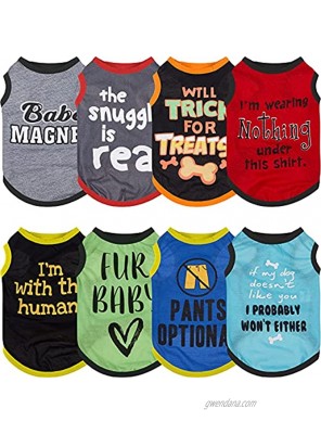 8 Pieces Pet Printed Shirt with Funny Letters Summer Pet T Shirt Cool Puppy Shirts Breathable Dog T-Shirts Soft Dog Sweatshirt for Small Medium Dogs Cats