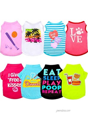 8 Pieces Printed Puppy Dog Shirts Breathable Dog Apparel Soft Puppy Sweatshirt Pet Daily Shirt Colorful Pet Clothing for Dogs and Cats