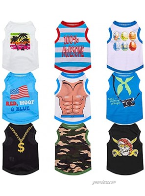 9 Pieces Printed Pet Shirt Summer Pet T Shirt Cool Puppy Shirts Dog T-Shirts Soft Breathable Dog Sweatshirt for Small Medium Dogs Cats Small