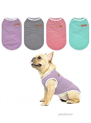 BINGPET Striped Dog T-Shirt 4 Pack Pet Breathable Soft Cotton Basic Shirt Clothes for Summer Fit Small Medium Boy Girl Dogs Puppies