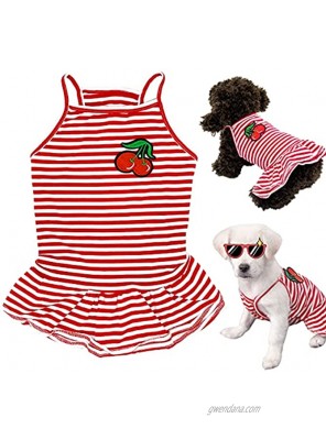 Dogs Striped Shirt Skirt Soft Cotton Pet Dress Clothes Dog T-Shirts Summer Apparel Puppy Outfits Cherry Print Vest Pink Clothing for Small Extra Small Medium Dogs and Cats Princess Dresses Skirt M