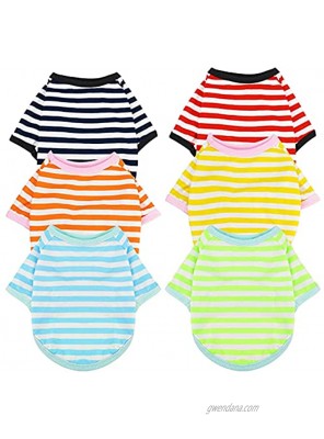 Fengek 6 Packs Dog Striped Shirts Pet Colorful Striped Sweatshirts Elastic Dog Cat Clothes for Small Medium Dogs Cats 6 Colors M