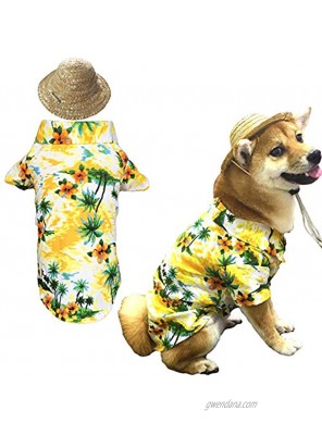 Hawaiian Pet Dog T-Shirt Summer Camp Clothes Apparel with Straw Hat for Small Medium Large Dog Puppies Cats