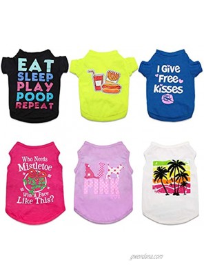 HYLYUN Printed Puppy Shirt 6 Packs Soft Breathable Pet T-Shirt Puppy Dog Clothes Soft Sweatshirt for Small Dogs and Cats