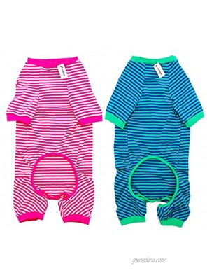 LEVIBASIC Dog Pajamas Cotton Striped Pup Jumpsuit Breathable 4 Legs Basic Pjs Shirts for Puppy and Cat Super Soft Stretchable Puppy Jammies Fashion & Comfy for Both Boys and Girls
