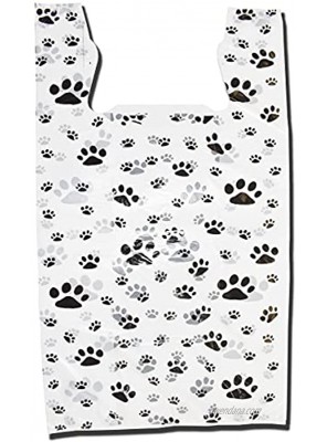 Paw Print Bags 100 Pack Cat or Dog Paw Print Design Plastic T-Shirt Bags 22 L x 12 W x 7