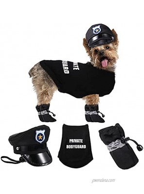Security Pet Costume Set Private Bodyguard Dog T-Shirt Police Dog T-Shirt Hat and Shoes Funny Dog Costume Cute Dog Clothes for Pet Accessories Funny Party Holiday Decorations