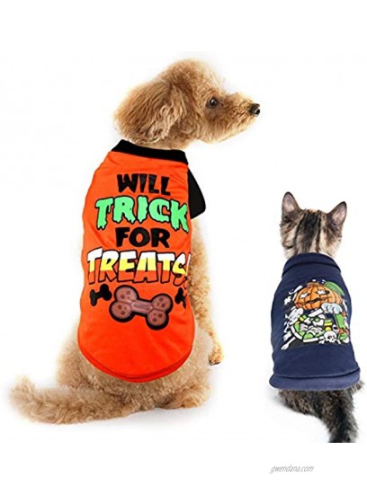 YUEPET 2 Pack Halloween Dog Shirts Printed Puppy Outfits Pet Costume Cute Dog Clothing for Small Dogs and Cats Halloween Cosplay Pet Apparel