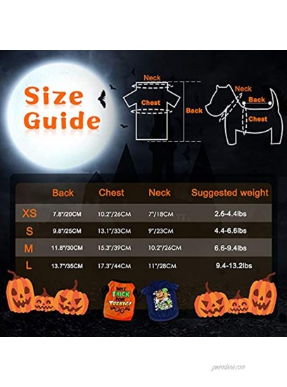 YUEPET 2 Pack Halloween Dog Shirts Printed Puppy Outfits Pet Costume Cute Dog Clothing for Small Dogs and Cats Halloween Cosplay Pet Apparel