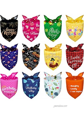 12 Pieces Holidays Dog Bandanas Birthday Pets Bibs Summer Hawaii Easter Patriotic Halloween Thanksgiving Christmas New Year Valentine's Day St.Patrick's Day Pets Bandana Scarf for Pet Costume Supply