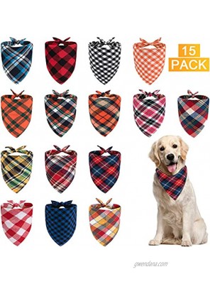 15 Pack Dog Bandana Triangle Pet Dog Scarf Double-Sided Plaid Printing Adjustable and Washable for Small to Large Dogs Cats Pets