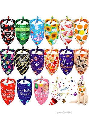 15 Pieces Holiday Dog Bandanas Festival Element Pet Triangle Bibs Adjustable Triangle Dog Scarf Bibs Assortment Pet Kerchief Dog Bandana Holiday Dog Costume for Small Medium Size Pets