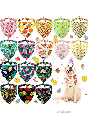 16 Pieces Summer Dog Bandanas Washable Fruit Pet Scarf Adjustable Triangle Dog Bibs Assortment Pet Kerchief Dog Bandana Accessories for Small Medium Size Pets