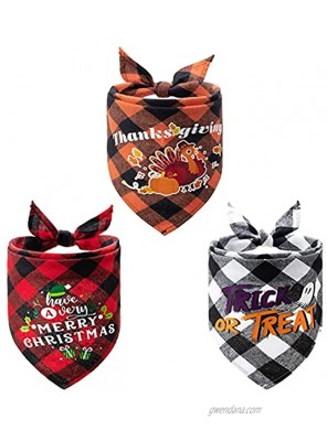 3 Pack Dog Bandana for Halloween Thanksgiving and Christmas Full Printed Banners Bids Washable Replaceable Scarf Soft Triangle Scarf for Small Medium Large Dog