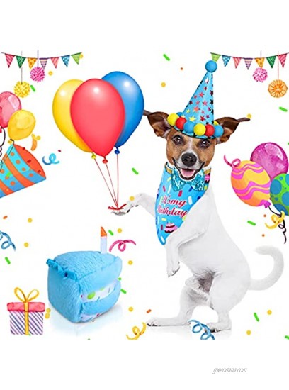 4 Pieces Dog Birthday Bandana Hat Cute Hat Dog Birthday Triangle Bandana Shining Dog Bow Tie and Squeaky Cake Toy for Small and Medium Pet Dog Party Supplies Birthday Decorations Set