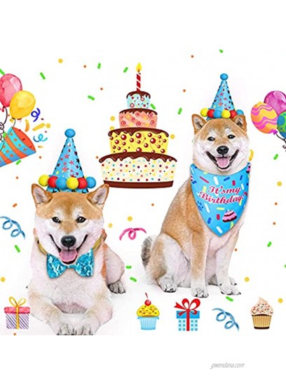 4 Pieces Dog Birthday Bandana Hat Cute Hat Dog Birthday Triangle Bandana Shining Dog Bow Tie and Squeaky Cake Toy for Small and Medium Pet Dog Party Supplies Birthday Decorations Set