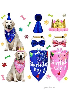 6 Pieces Dog Birthday Party Supplies Include 2 Pieces Dog Birthday Bandanas 2 Pieces Boy Girl Puppy Birthday Hats 2 Pieces Bow Tie Collars for Small Medium Dog Pet
