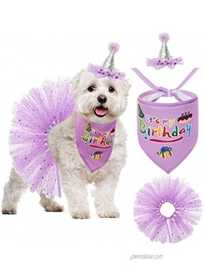 Dog Birthday Bandana Girl Charming Princess Birthday Party Outfits Supplies Purple Tutu Skirt Hat Bibs Scarf Set for Pet Puppy Cat