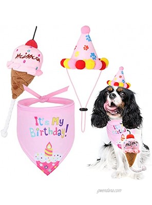 Dog Birthday Bandana Hat Cake Printed of It's My Birthday 3 in 1 Scarf Hat Cake Toy Suitable for Small Medium Large Dogs Birthday Presents Pink