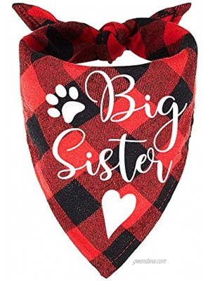 family Kitchen Red Plaid Big Sister Pregnancy Announcement Dog Bandana Gender Reveal Photo Prop Pet Scarf Decorations Accessories Pet Scarves Dog Lovers Owner Gift