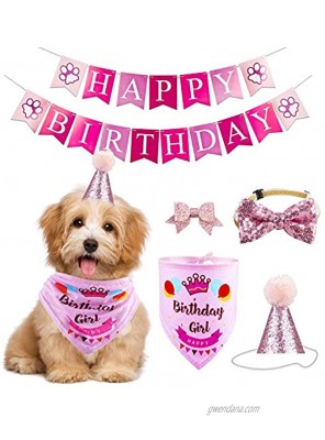 GAGILAND Dog Birthday Bandana Hat Banner Set Dog Boy Girl Cute Bow Tie Scarf Birthday Party Supplies Decorations