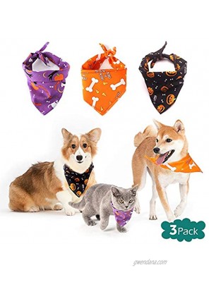 GeeRic Halloween Dog Bandanas Christmas Dog Kerchief Set 3 Pack Square Bibs Reversible Cotton Bandanas Handkerchiefs Scarfs