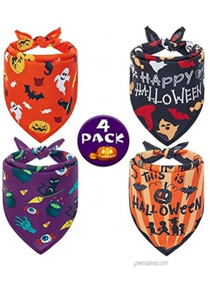 Halloween Dog Bandana 4 Pack Soft Pumpkin Bat Dog Bandana Triangle Bibs Scarf Accessories Cute Pet Kerchief Set for Cats and Dogs