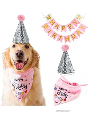 HIPIPET Dog Birthday Bandana Scarfs with Party Hat and Party Decoration