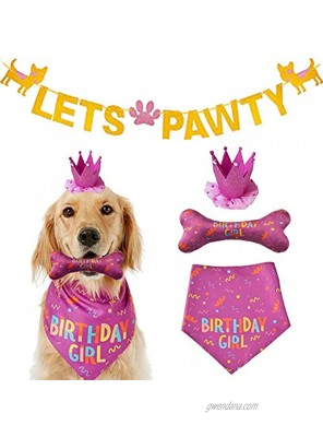 IDOLPET Dog Birthday Bandana Large Dog Birthday Hat Happy Birthday Dog Bone Toy Dog Party Set Pet Happy Birthday Party Suppliers Dog Birthday Accessories and Pet Decorations Pink