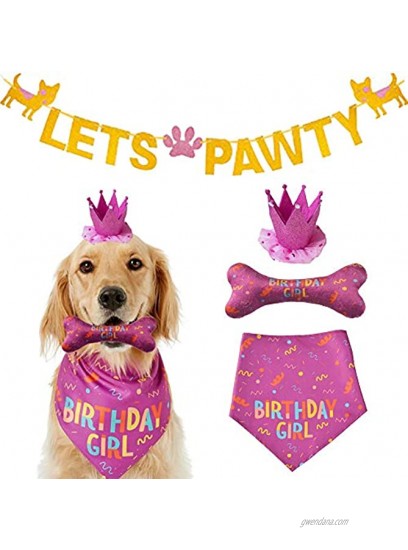 IDOLPET Dog Birthday Bandana Large Dog Birthday Hat Happy Birthday Dog Bone Toy Dog Party Set Pet Happy Birthday Party Suppliers Dog Birthday Accessories and Pet Decorations Pink