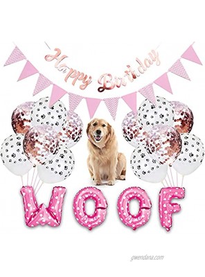Kalimdor Dog Birthday Party Supplies Dog Paw Print Balloons Cat Birthday Hat Happy Birthday Decor Banner Foil Balloons Woof Letters Balloons Decorations Bandana