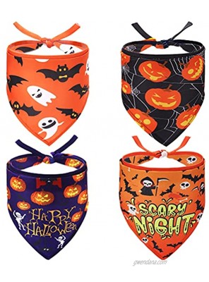 SCENEREAL Halloween Dog Bandana 4 Pack Triangle Bibs Scarf Pumpkin Ghost Holiday Accessories for Dogs Puppy Cats