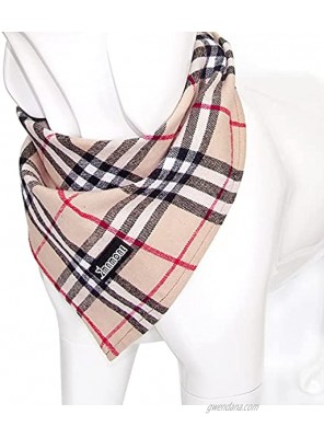 Soft Washable Plaid Bandanas for Dogs and Cats,Adjustable Triangle Bib Comfortable Scarfs for Girl Boy Dogs Puppies Khaki Large