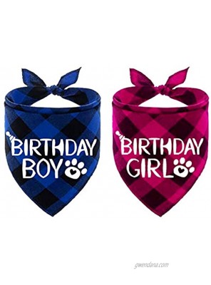 STMK 2 Pack Dog Birthday Bandana Dog Birthday Boy Girl Bandana Plaid Triangle Scarf for Dog Puppy Birthday Party Supplies